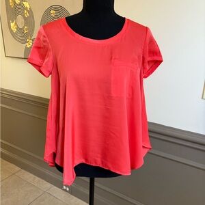 BCBGMaxAzria Orange Asymmetrical Short Sleeve Blouse